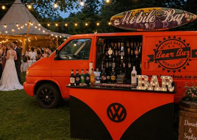 Beer Buz VW Mobile Bar set up for a outside wedding reception