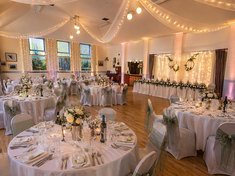 Ditton Village Hall set up for a wedding reception